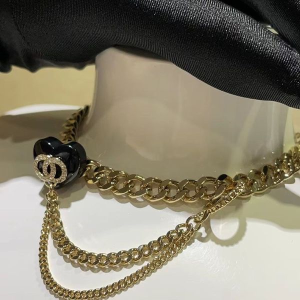 Nuovo stile cuori di pesca nera raddoppia a strato di tennis collana marca di moda piena strass per lettere doppia lettera tassel chain girl lad247z