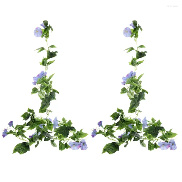 Flores decorativas 2 PCs Decoração artificial de casa Morning Glory pendurada Decoração de videira de casamento Fake Garland Plástico