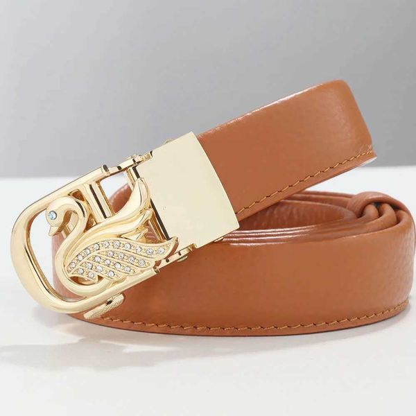 Cintos 2024 Moda Swan Buckle Luxury Designer Brand Belt For Women Leather Strap Dress Jeans Decoration Acessórios de Natal 240423