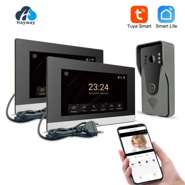 Türklingel FHD 1080p WiFi 4 Drähte Videotor -Telefon -Gegenstand Home Intelligent Eintrag Video Türklingel Ein Anrufpanel und zwei Monitore