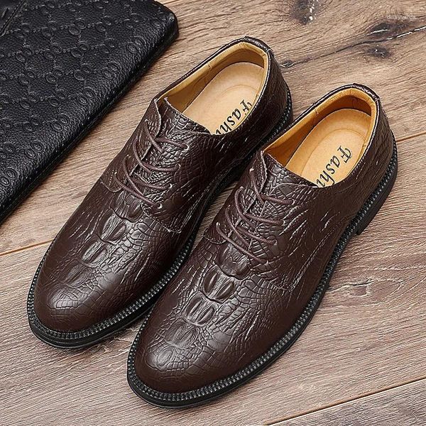 Sapatos casuais italiano mass vestido de casamento genuíno de couro Up Oxford Crocodile Pattern Men Formal