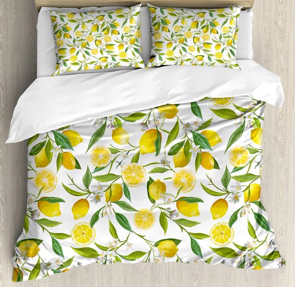 conjuntos de roupas de cama de natureza para o quarto cama de quarto casa exótico limão ramificações gostosas deliciosas capa de edredão de cozinha de cozinha e fronhas