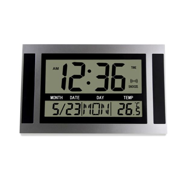 Часы цифровые настенные часы ЖК -дисплей большой температурный календарь тревога древесины