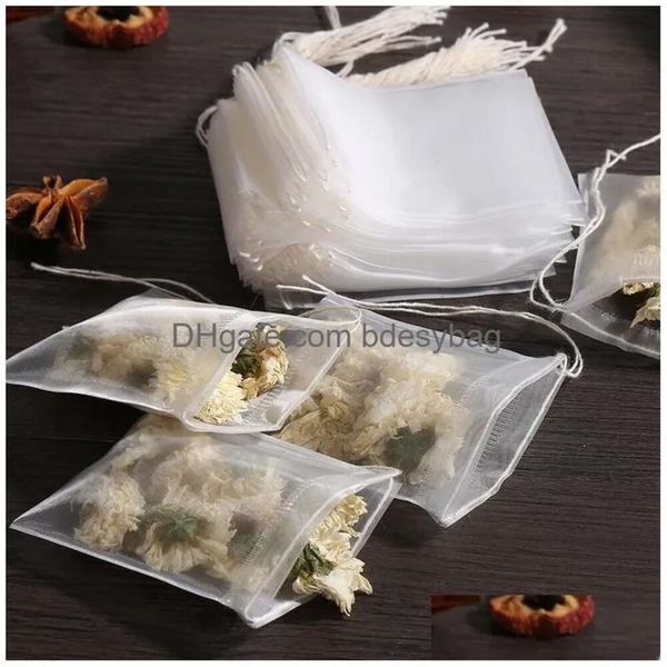 Tee 100pcs Einwegwerkzeuge Kaffeetaschen Filter Food Grade Nylon D Linie Duft Teas -Gewürzsuppenbeutelfilter Drop Lieferung Hom dhchu s Seil Elivery Hchu