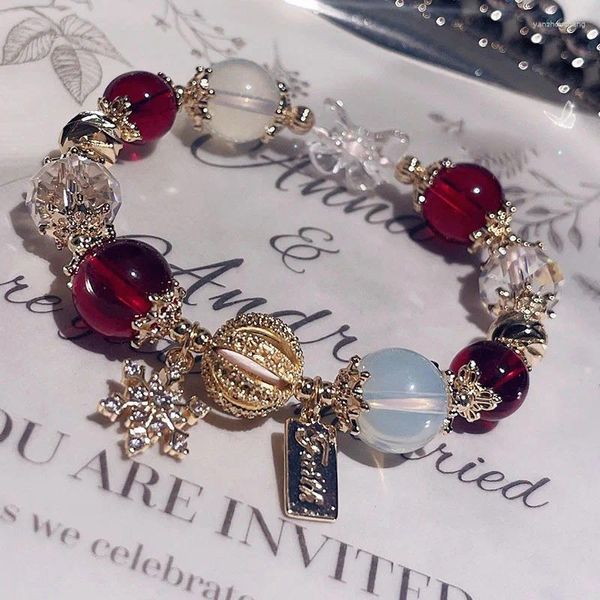 Bracelets de charme Bracelet de miçangas azuis exclusivo com pingente de floco de neve e arco chinês chinês jóias ao estilo de pulgle