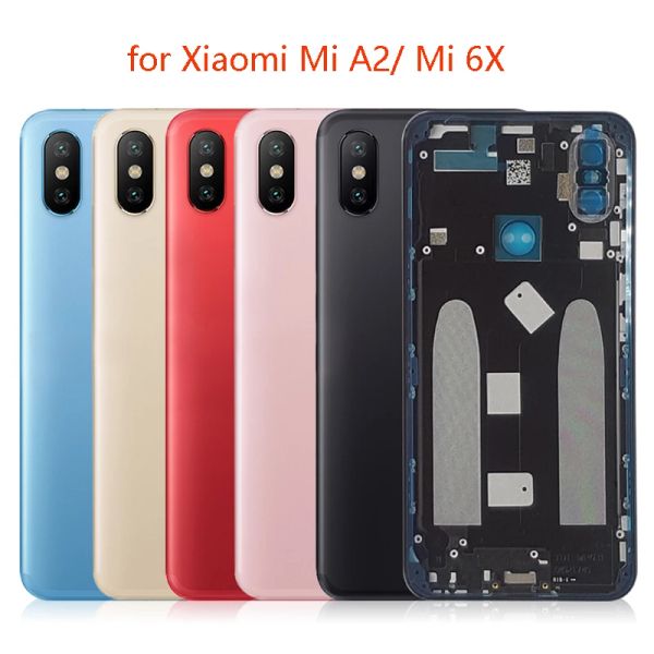 Xiaomi Mi A2 için Çerçeveler Pil Arka Kapak Arka Muhafaza Metal Kapı Mi 6x Kamera Cam lens +Yan Anahtar Onarım Yedek Parçaları