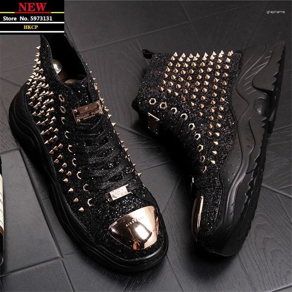 Sapatos casuais Autumn Luxury Designer Men Sneakers Rivet Punk Hip Hop Tops High Tops Male Plataforma Botas Zapatillas Hombre