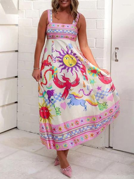 Vestidos casuais Spaghetti Strap Dress Long Summer Summer Flowy Backless Boho A Line Cami Sundress Beachwear