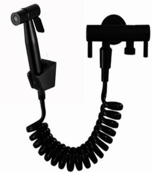 Матовый черный цветовый угол клапана с туалетной рукой, удерживаемым биде, и черным душевым шлангом для душа Shattaf Bidet Spray Douche Kit4453032