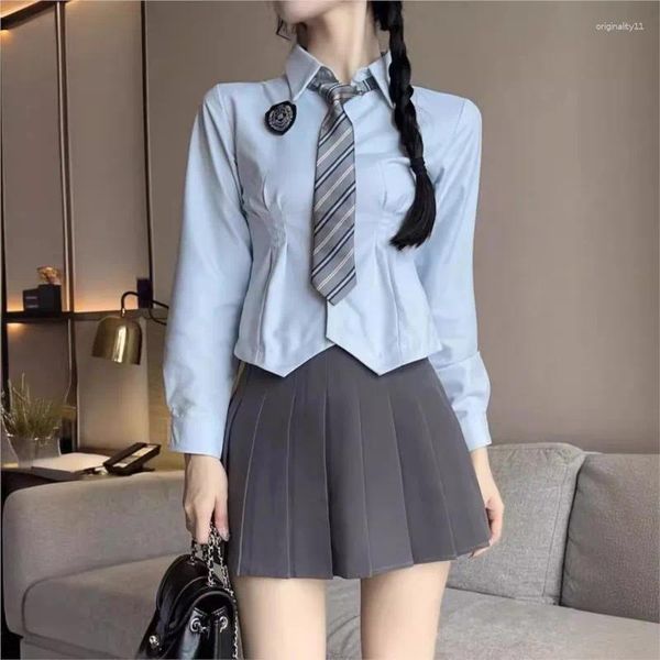 Set di abbigliamento jk camicia in vita su una gallietta a maniche lunghe set da donna set scuola uniforme giapponese in stile college in stile sottile costume costume