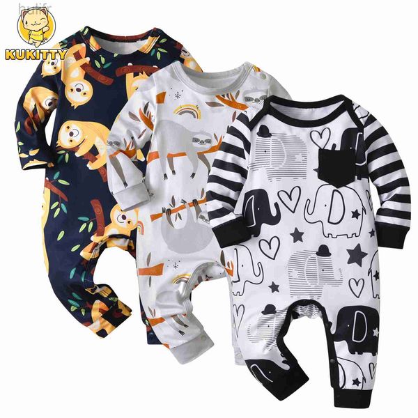 Rompers carino neonato neonato per neonati ragazzi un pezzo arrampicata abbigliamento cotone maniche lunghe con tuta da gamber da gambero da gigottino vestiti casual d240425