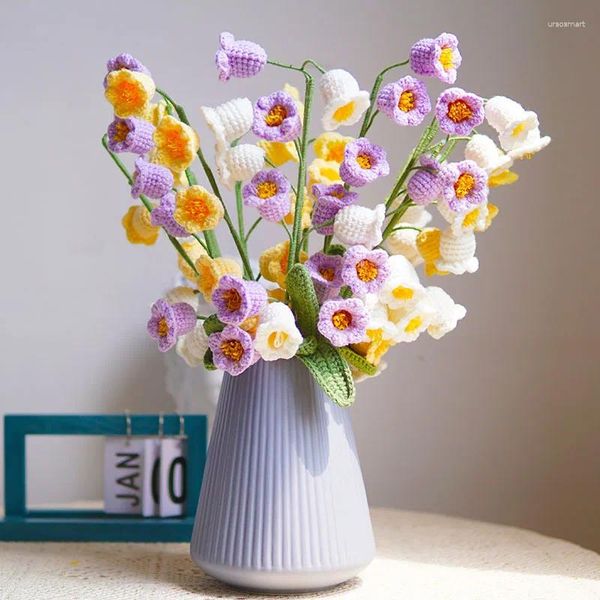 Fiori decorativi 5 pezzi Finita all'uncinetto Finito Lily della valle Eterna Bouquet Cotton Cotton Knitting Flower Artificial Flower's San Valentino compleanno