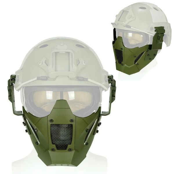 Sicherheit Airsoft Outdoor Helm Kampfschutz halber Gesichtsohrschutz Eroberermaske (grün)