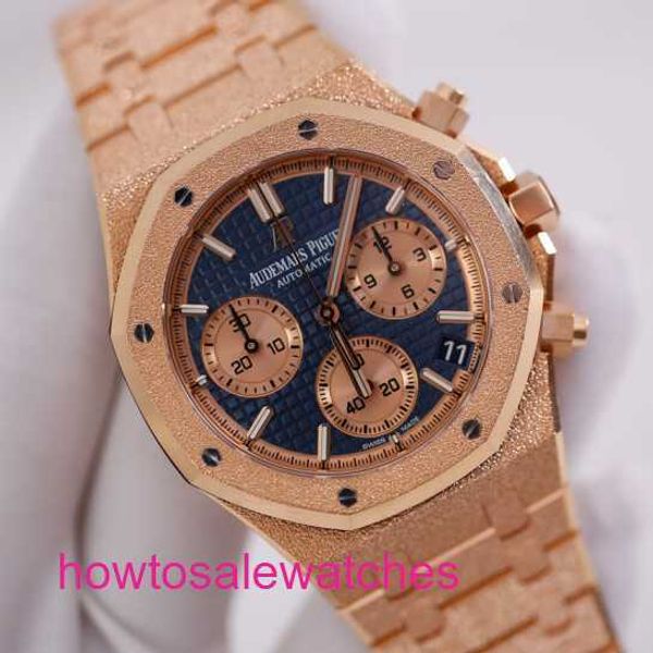 Luxo AP Wrist Watch Real Royal Oak Series 26239 Men Rose Gold Blue Face automático Máquinas Swiss Famous Luxury Sports Watch Diâmetro 41mm