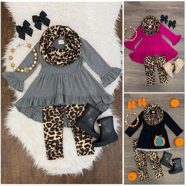 Kleidungsstücke Kinder Baby Girls Outfit T-Shirt Leopardendruckhosen Kopfbedeckung Set Kleinkind Blütenhülle Lose Tops Kleidung