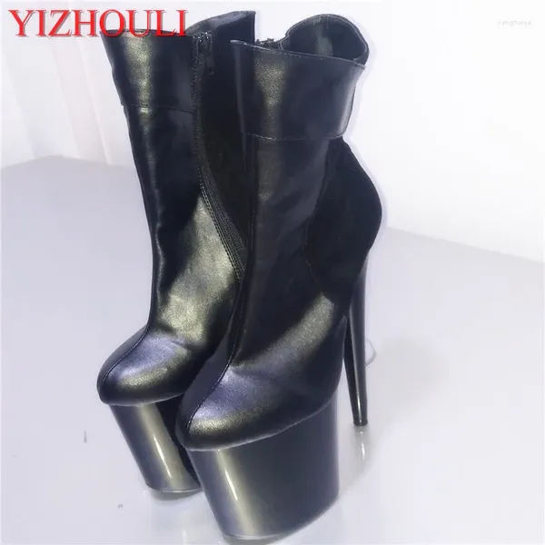 Tanzschuhe 18-20 cm High Heel Black Leder Boots Model Bankett Performance sexy Leopardenmuster Dekoration Stufe Knöchel