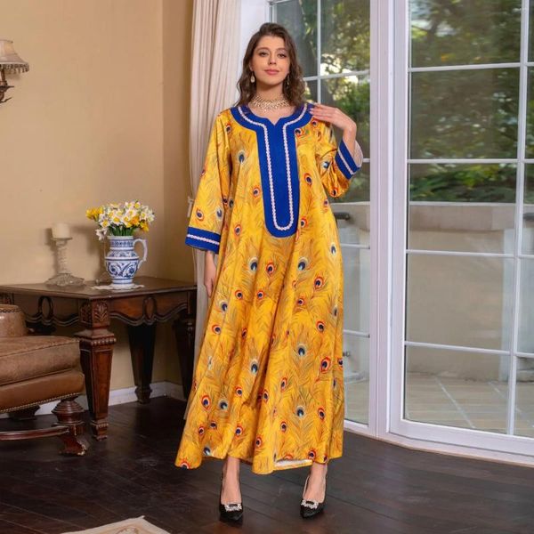 Этническая одежда Макси высококачественная мусульманская платья арабские печатные платья с бриллиантами для женщин.