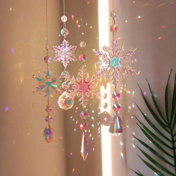 Figurine decorative Colorful Snowfulke Suncatcher Crystal Hanging Cioncant Wind Chimes Chain per la decorazione degli alberi Campi per bambini