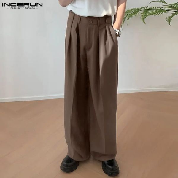 Hosen 2023 Männer Hosen Solid Button Lose Taschen Streetwear koreanischer Stil lässige Weitbein Hosen Männer Mode lange Hosen S5xl Incerun
