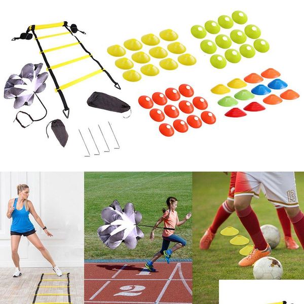 Bälle Einstellbarer Fußarbeit Fußball -Fußball -Fitnessgeschwindigkeit Rangs Agility Leiter Trainingsausrüstung Kit mit Widerstand Fallschirm -Disc Dro ot3y6