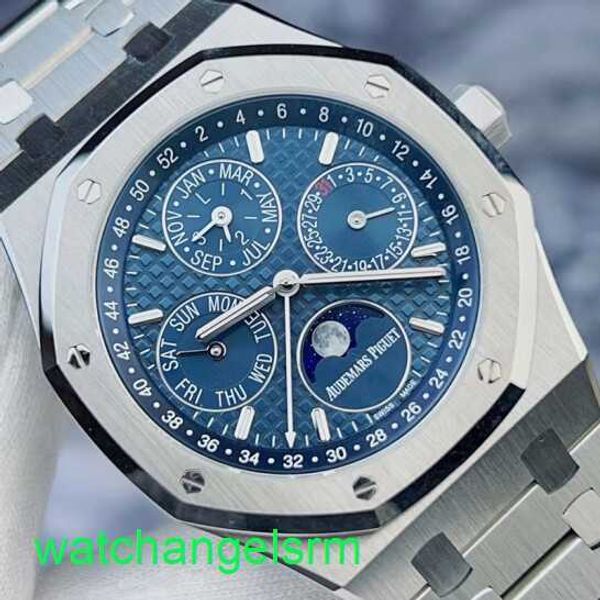 AP Crystal Wrist Watch Royal Oak Serie 26574st Blue Dial Perpetual Kalender Automatische mechanische Herren Uhren -Präzisions -Stahlschaltjahr 41mm