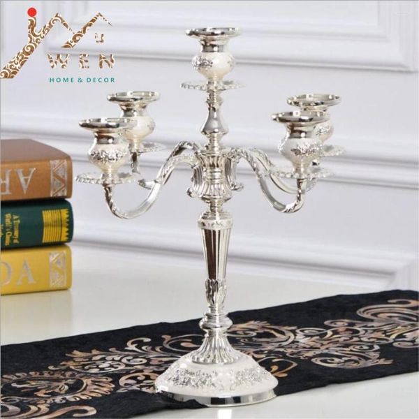 Kerzenhalter Ankunft Silber 5 Waffen Candelabra Zink Alloy Metal Halter für Hochzeit/ Veranstaltungen/ Party Herzstück/ Wohnkultur