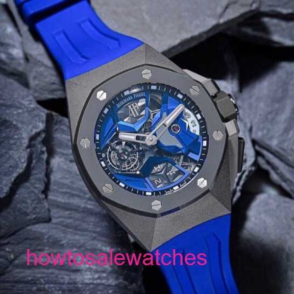Relógio de pulso AP de luxo 26589io Dial azul de titânio 44mm Manual de diâmetro do diâmetro do medidor