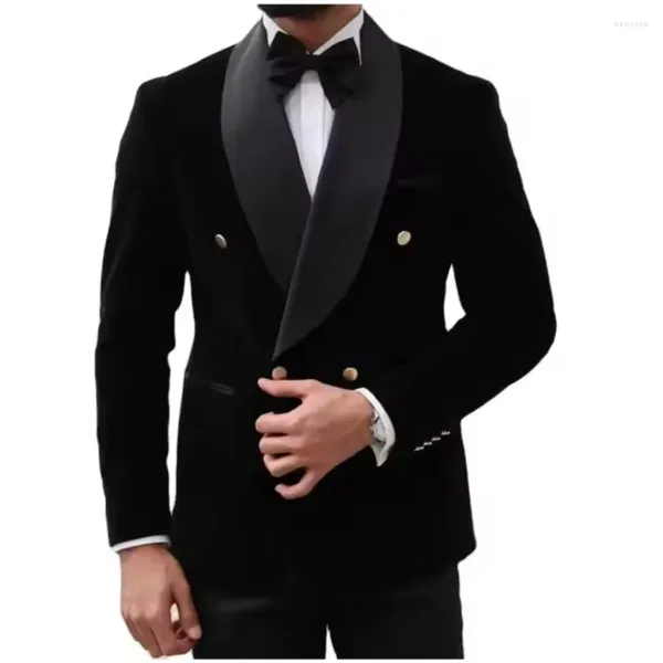 Abiti da uomo maschi di velluto nero 2 pezzi Blazer di lusso pantaloni di colore solido Abiti da sposa formali Eleganti Groom Terno Smoking Male