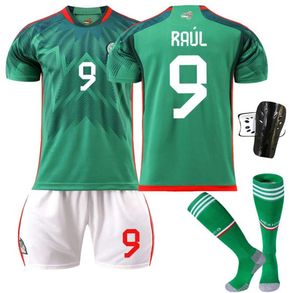 Calcio set turisti da pista da uomo 2223 messicano calcio maglia 9 raul 14 home 16 jersey verde taglia 18 set batch calzino originale