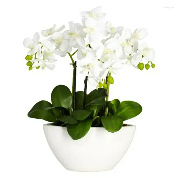 Flores decorativas em.Arranjo artificial de orquídea Phalaenopsis em vaso branco