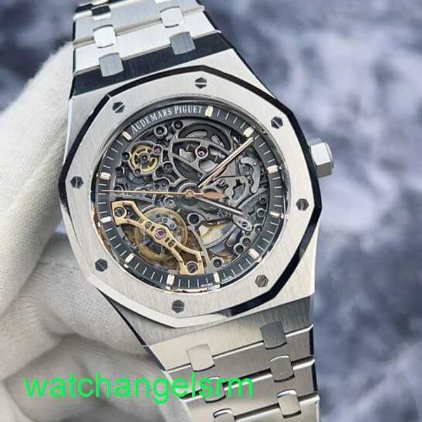 AP Crystal Wrist Saat Royal Meşe Serisi 15407ST Hollow Dial 41mm Çift Salıncak Nadir Mükemmel Otomatik Mekanik Erkek Saat