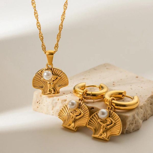 Серьги с грибами из нержавеющей стали Pvd 18k золота, покрытая пленкой жемчужной жемчужной, ожерелье для женского украшения для женских ювелирных изделий.