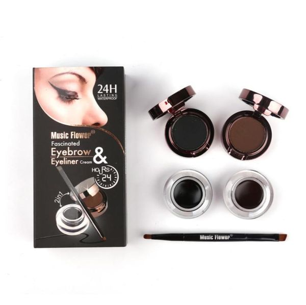 Music Flower Brand 2 in 1 gel Eyeliner Sociezzolo per sopracciglia in polvere Palette impermeabile Black Brown Natural Eye Liner Cosmetics Set9528010