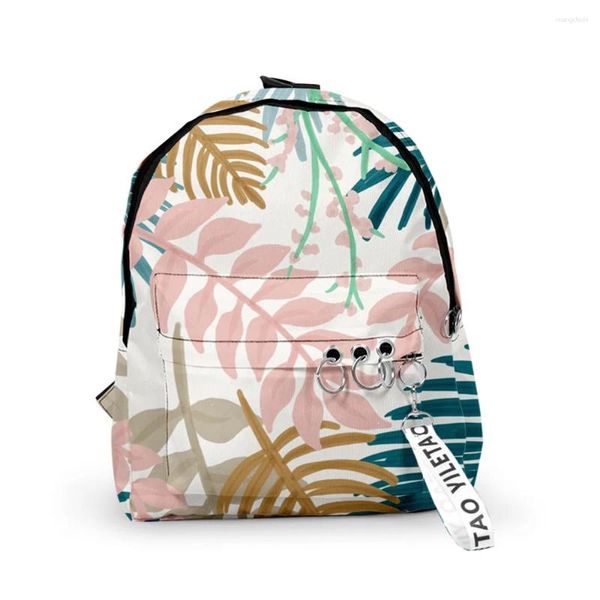 Backpack Fashion Leaf School Bag Classic Padrão Durável Marca de ombro Zipper Mochilas para Estudiantes