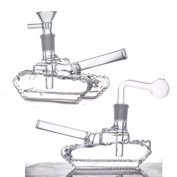 Shisha Tankform Glas Bong Neuheit 14mm Gelenk Recycler Bubbler Wasserrohr trockener Kräuter -Tabaklöffel Rohrstreifen mit Downstamm Ölbrennerrohre