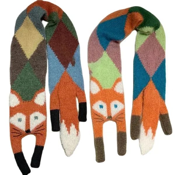 Accessoires Neue Cartoon Fuchs gestrickt Winter Babyschal für Mädchen Jungen Kinder Schals Schalldämpfer Unisex warm warmes Frauen Schalpapier Männer Halswärmer