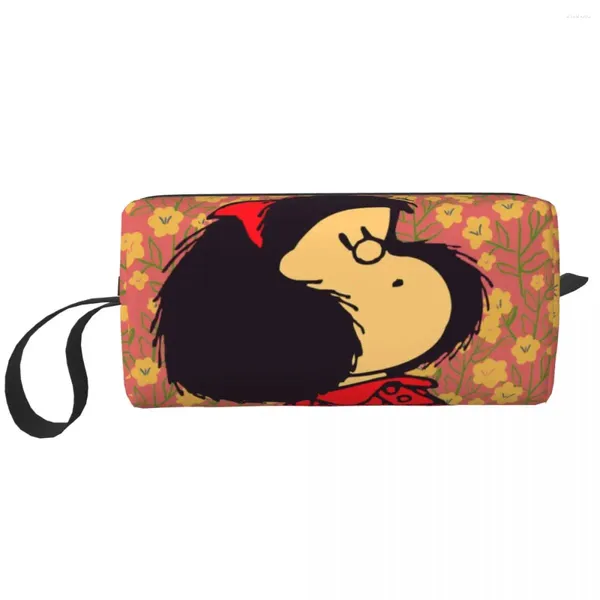 Stume di stoccaggio personalizzate mafalda e fiori da toeletta da bagno Donne quino kawaii cartone animato organizzatore di trucco cosmetico ladies beauty beauty dopp kit custodia