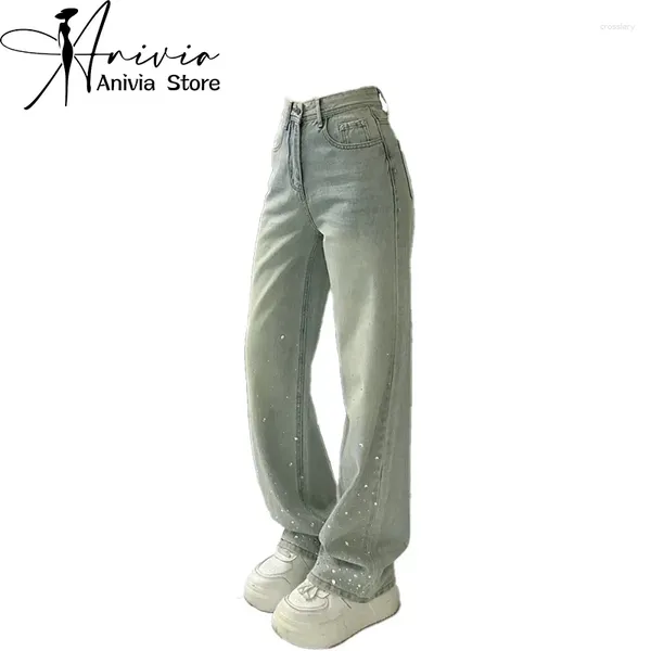Jeans femminile blu y2k largo estetico vintage pantaloni da cowboy harajuku diamanti pantaloni in denim trash giapponese abiti in stile 2000
