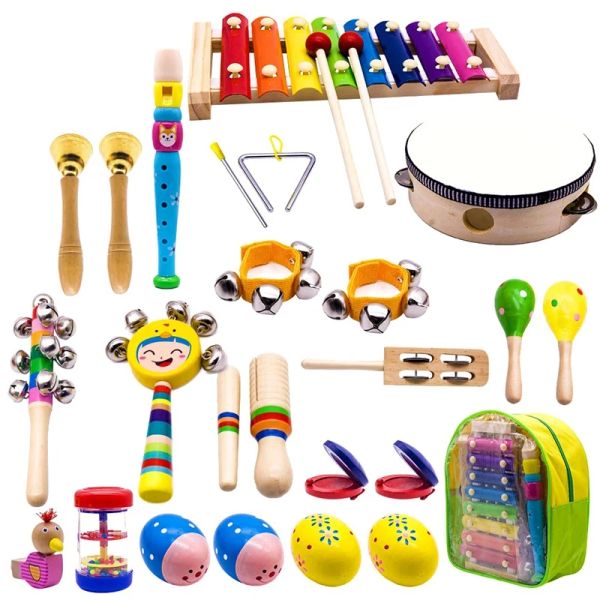 Sneakers Kids Musical Instrumente, 15 Typen 23pcs Holz Percussion Xylophonspielzeug für Jungen und Mädchen Vorschulbildung mit Aufbewahrung zurück