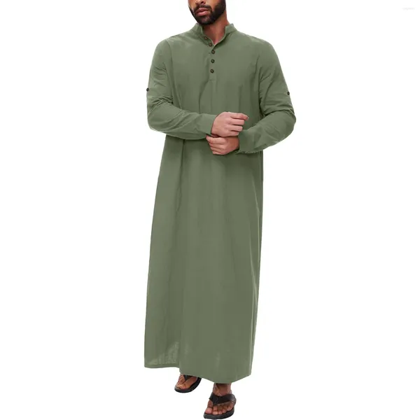 Abbigliamento etnico maschile stile arabo mediorientale semplice abita musulmana con il design abbottonate laterale a fessura lunga manica araba Dubai islam