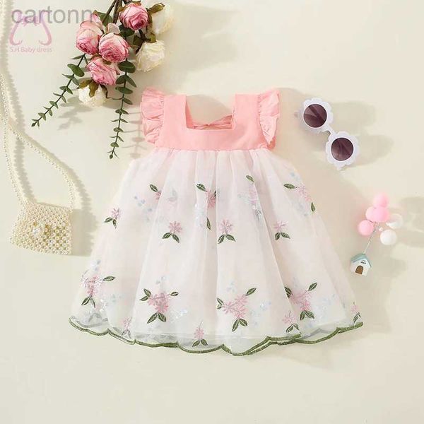 Vestidos de menina Roupas de crianças Summer estilo coreano Festa de flor malha pufffy menina vestidos de menina sem mangas respiráveis crianças figurinos D240425