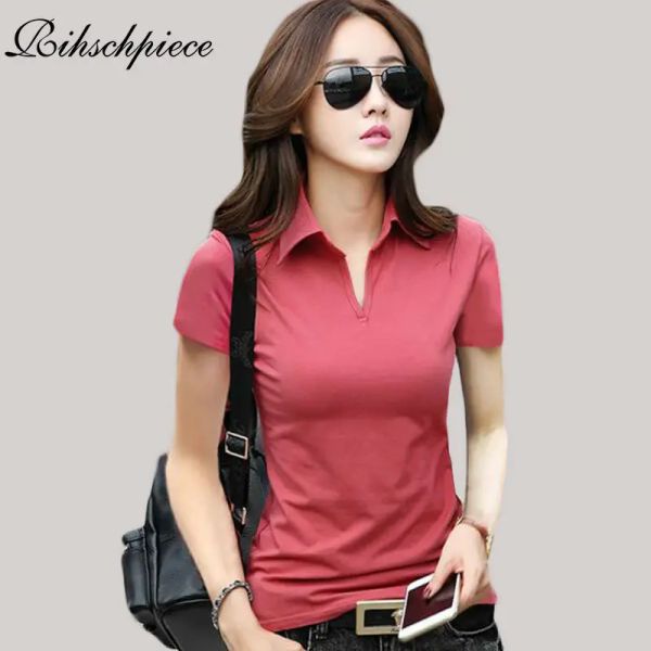 Shirt rihschpiece Summer Polo Shirt Women Short Short Shlees Ladies Shirt Sexy Plus size Tops Punk American American Cotton Polos RZF863