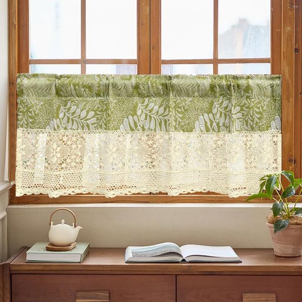 Terretto 1pcs Piante pastorali Piante verdi all'uncinetto retrò cucina corta American Fresh House Door Washing Half Drapes