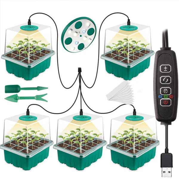 LED de espectro completo Cresça luz com bandeja de mudas Bandejas de sementes de sementes de estufa em casa Lâmpada de cultivo com buraco 12 por bandeja