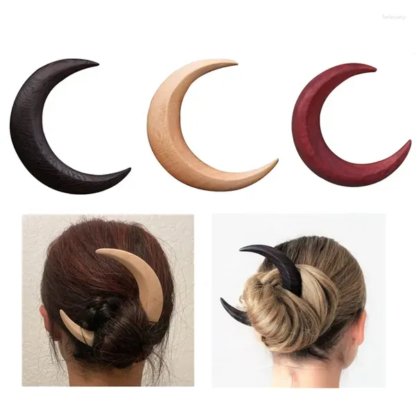 Clip per capelli Personalità Moon Hairpin forcella a forma di mezzaluna clip pettine in legno Strumento di styling spesso