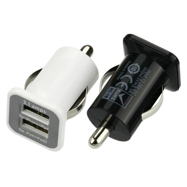 Chargers 10pcs / lot 5V 3.1a Micro Auto Universal Dual 2 Port USB -зарядное устройство для iPhone iPad iPod Adapter Adapter / Cigar Socket Whotesale