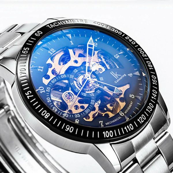 Relógios IK Colorir Luxury Mechanical Watches Men Moda Skeleton Watches