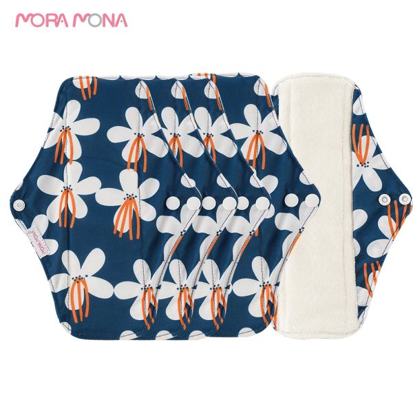 Pads Mora Mona 5pcs Donne Reusibili cuscinetti di stoffa riutilizzabili Sanitari Bamboo Bamboo Donne mestruali Palgheschi lavabili Assorbenti cuscinetti