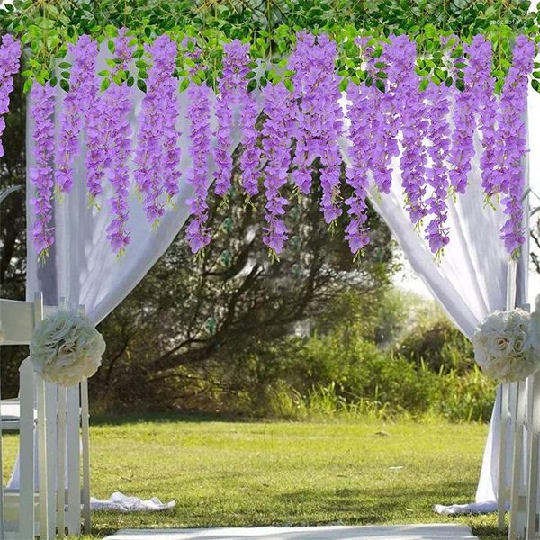 Flores decorativas 12pcs Decoração de casamento Mistura Simulação Flor Rattan Parede pendurada Vine Silk Silk Birthday Party Ivy Wreath Garland