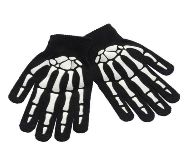 LuxuryUnisex Взрослые дети Зимние велосипеды Full Fillced Gloves Halloween ужасный череп скелет скелет Antiskid Rubber 2237116